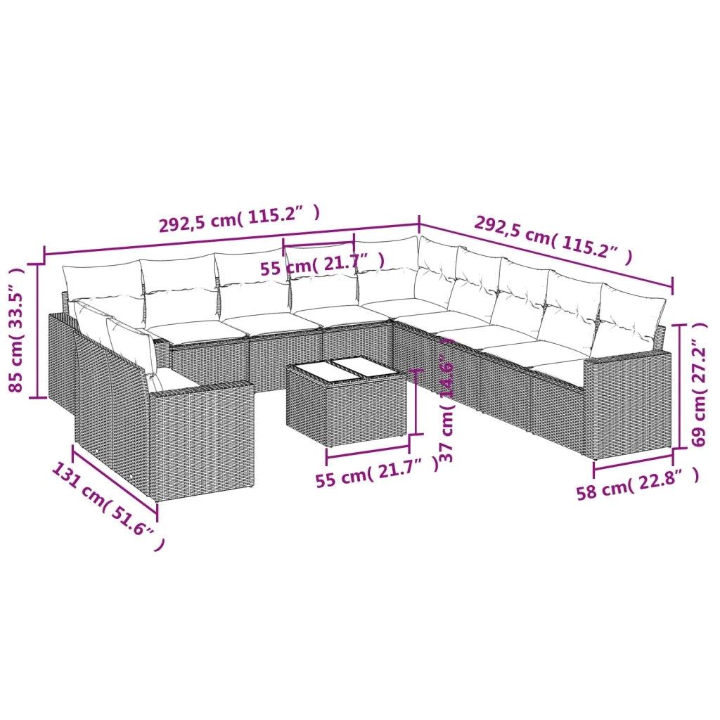Set Divani da Giardino 12 pz con Cuscini Nero in Polyrattancod mxl 111289