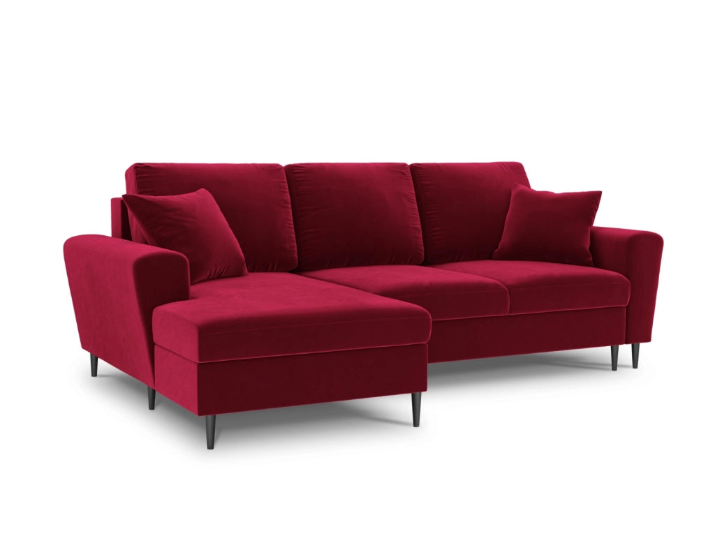 Cosmopolitan Design - Divano convertibile angolare sinistro con contenitore "Kyoto" 4 posti in velluto rosso 