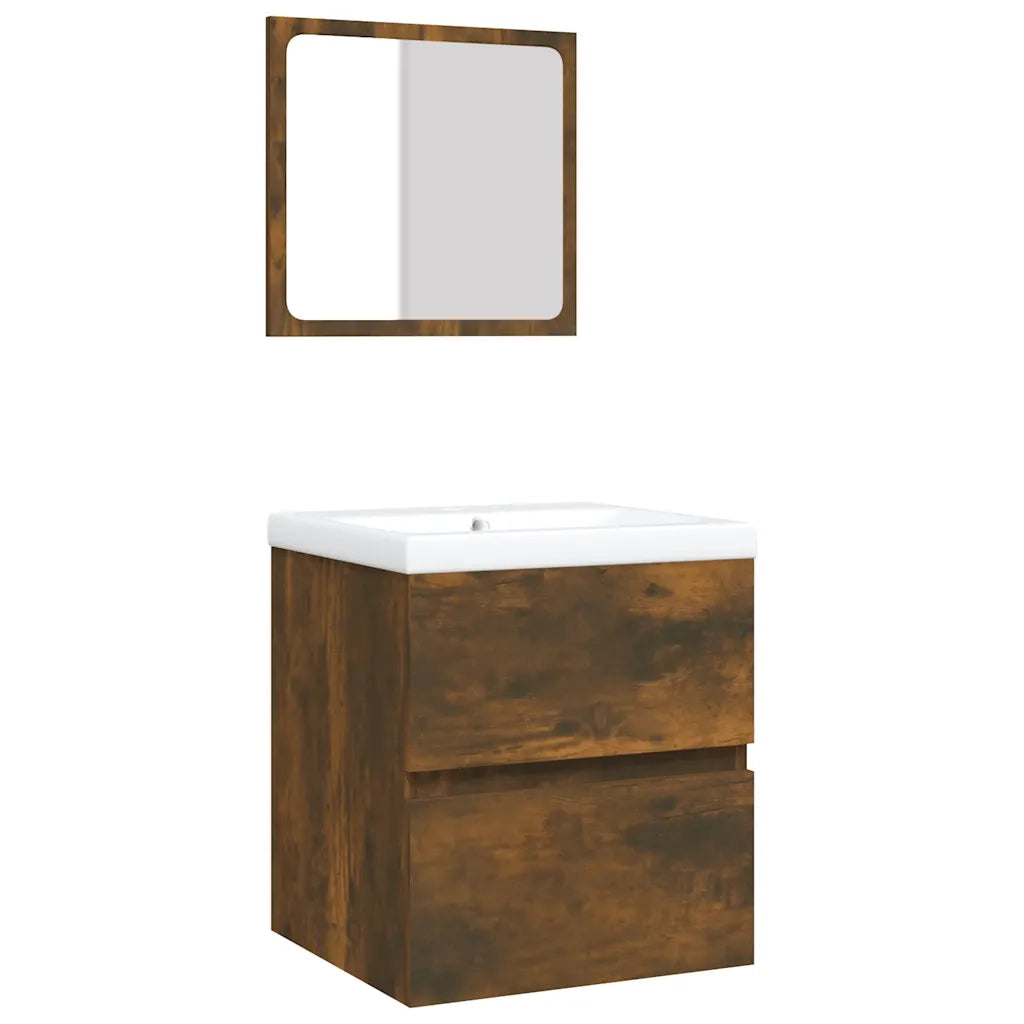 Mobile da Bagno con Lavabo e Specchio Rovere Fumo 3114176