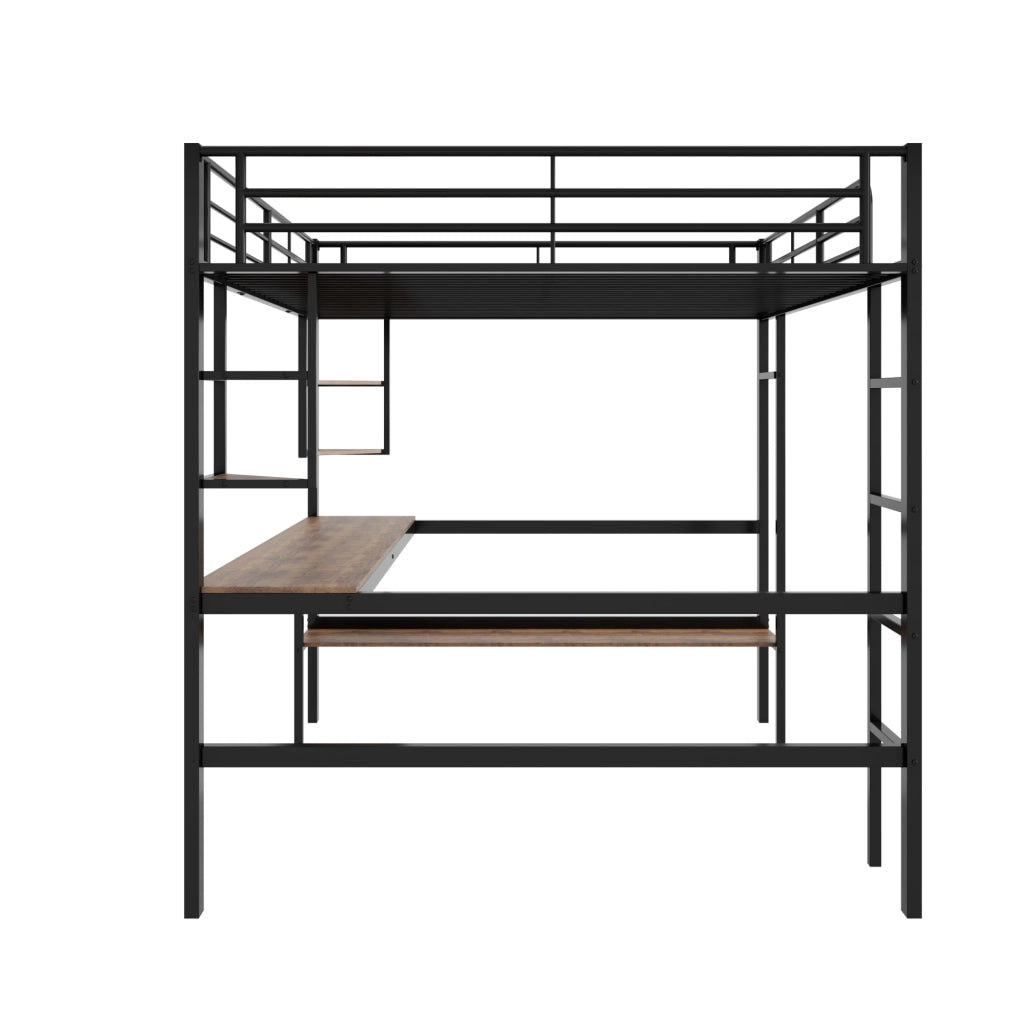 Letto a soppalco in metallo con scrivania e libreria 140x200 cm
