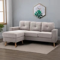 Divano d'angolo in tessuto di lino 193 cm forma L design scandinavo per soggiorno appartamento piccolo spazio grigio chiaro