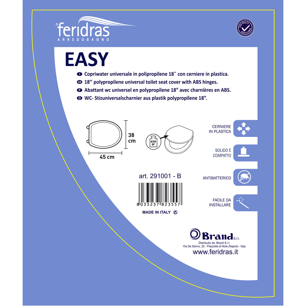 Copriwater tavoletta sedile wc bagno in polipropilene bianco 45x38cm easy