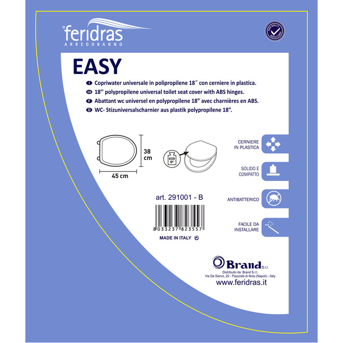 Copriwater tavoletta sedile wc bagno in polipropilene bianco 45x38cm easy