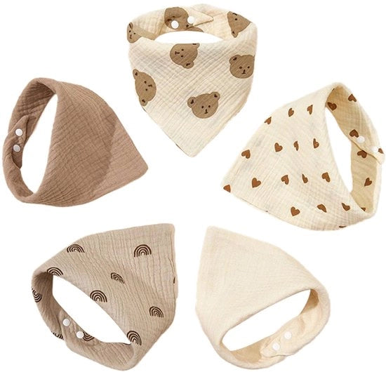 Set di 5 asciugamani per bambini, sciarpa quadrata di mussolina, bandana per bambini maschi e femmine, asciugamani di cotone, regolabili, super soffici e assorbenti (curry)