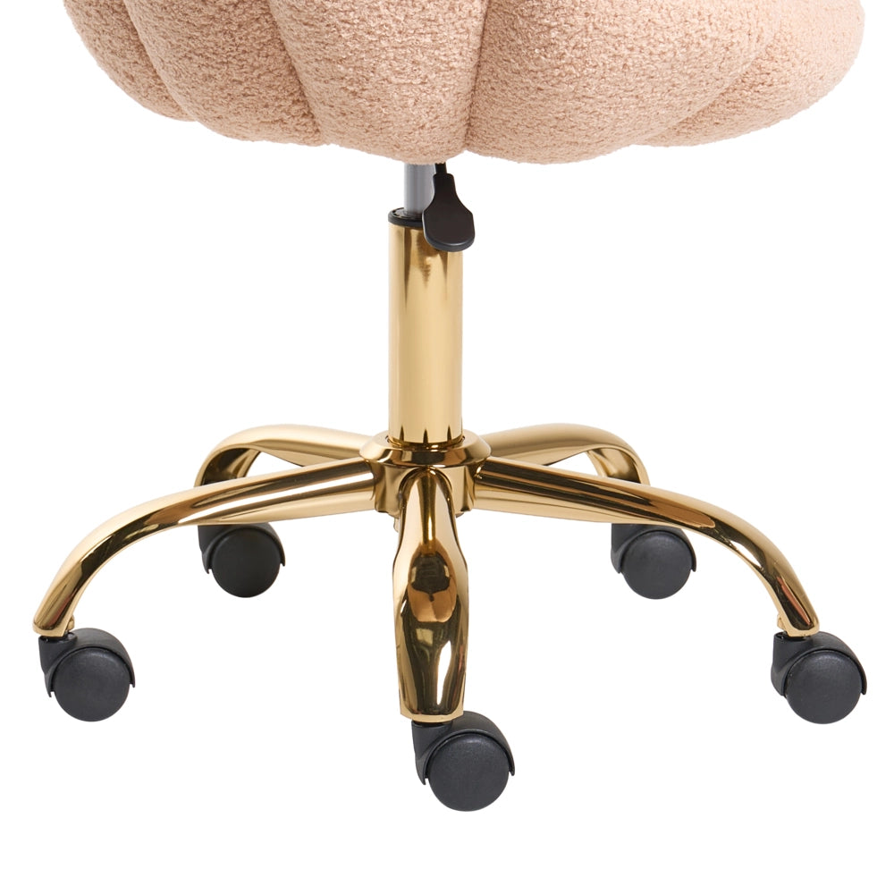 Elegante sedia da ufficio girevole in tessuto bouclè rosa pastello con base regolabile in altezza Design moderno Home Office