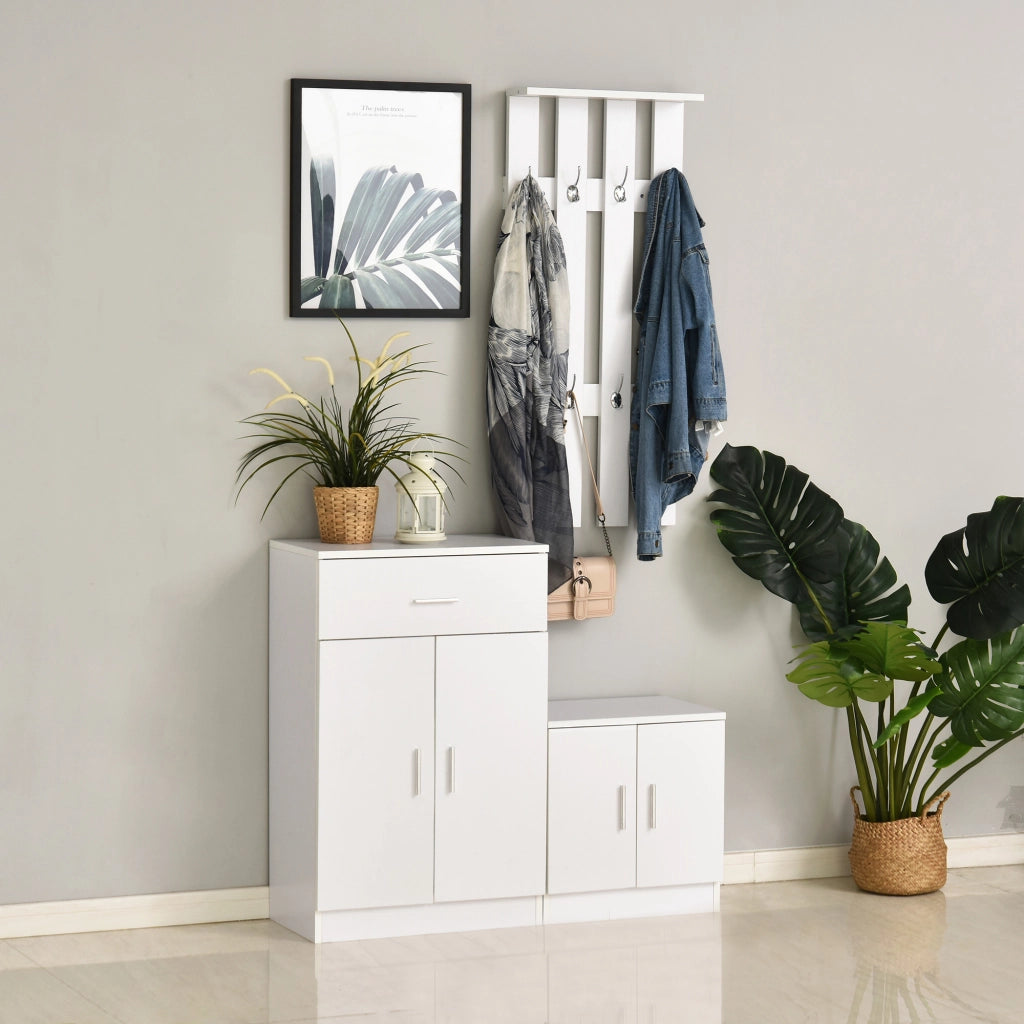 EasyComfort Scarpiera con Appendiabiti a Combinazione per Ingresso e Camera da Letto Legno 100x32x187cm Bianco