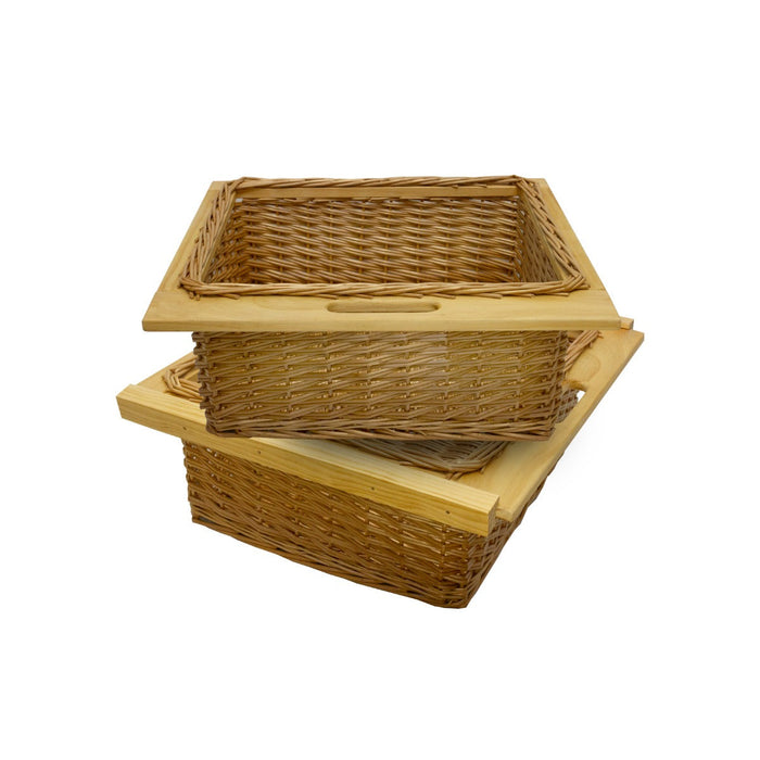 Cestelli Estraibili in Vimini per Cucina Cassetti Organizzazione Credenza Cesto in Vimini con Telaio e Binari in Legno di Faggio per Dispensa da 60cm Organizza Unità 60 cm con Viti GRATIS - 2 Cesti