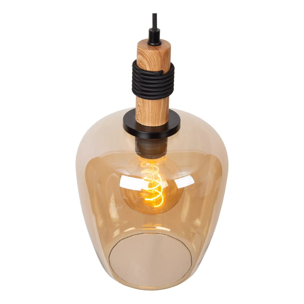 Lampada sospensione Lucide Ilona vetro nera legno Ø22 E27