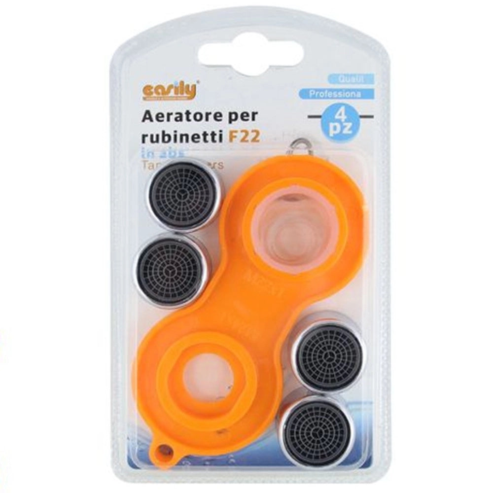 Trade Shop - Set 4 Pezzi Aeratore Per Rubinetti F22 In Abs Filtro Rompigetto Con Chiave 59034 -