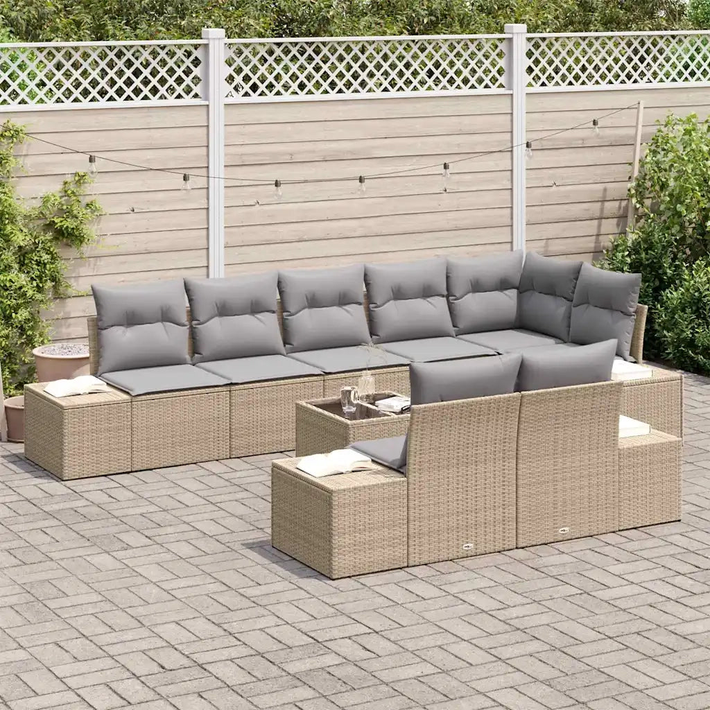 Set Divano da Giardino Beige e Grigio Chiaro Poly Rattan