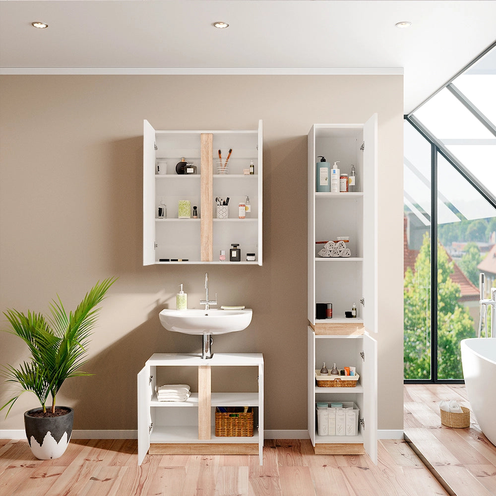 Vicco Set di mobili da bagno Bianco 3 parti, con colonna