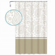 Trade Shop - Tenda Doccia Vasca Bagno 12 Anelli 180 X 200cm Motivo Paisley Etnico Beige 87583 -