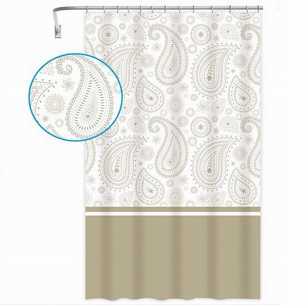 Trade Shop - Tenda Doccia Vasca Bagno 12 Anelli 180 X 200cm Motivo Paisley Etnico Beige 87583 -