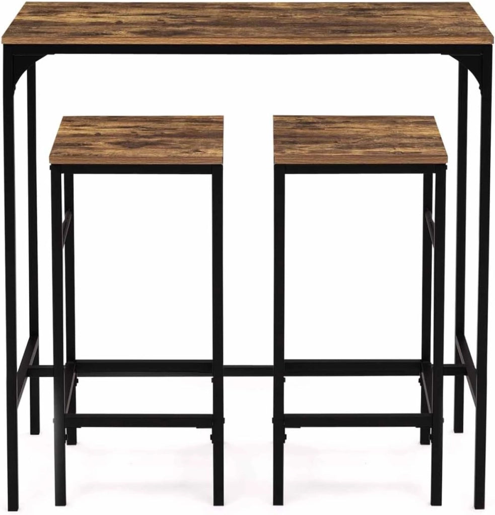 Tavolo da bar e 2 sgabelli DAYTON, alti 95 cm, con effetto anticato, design industriale