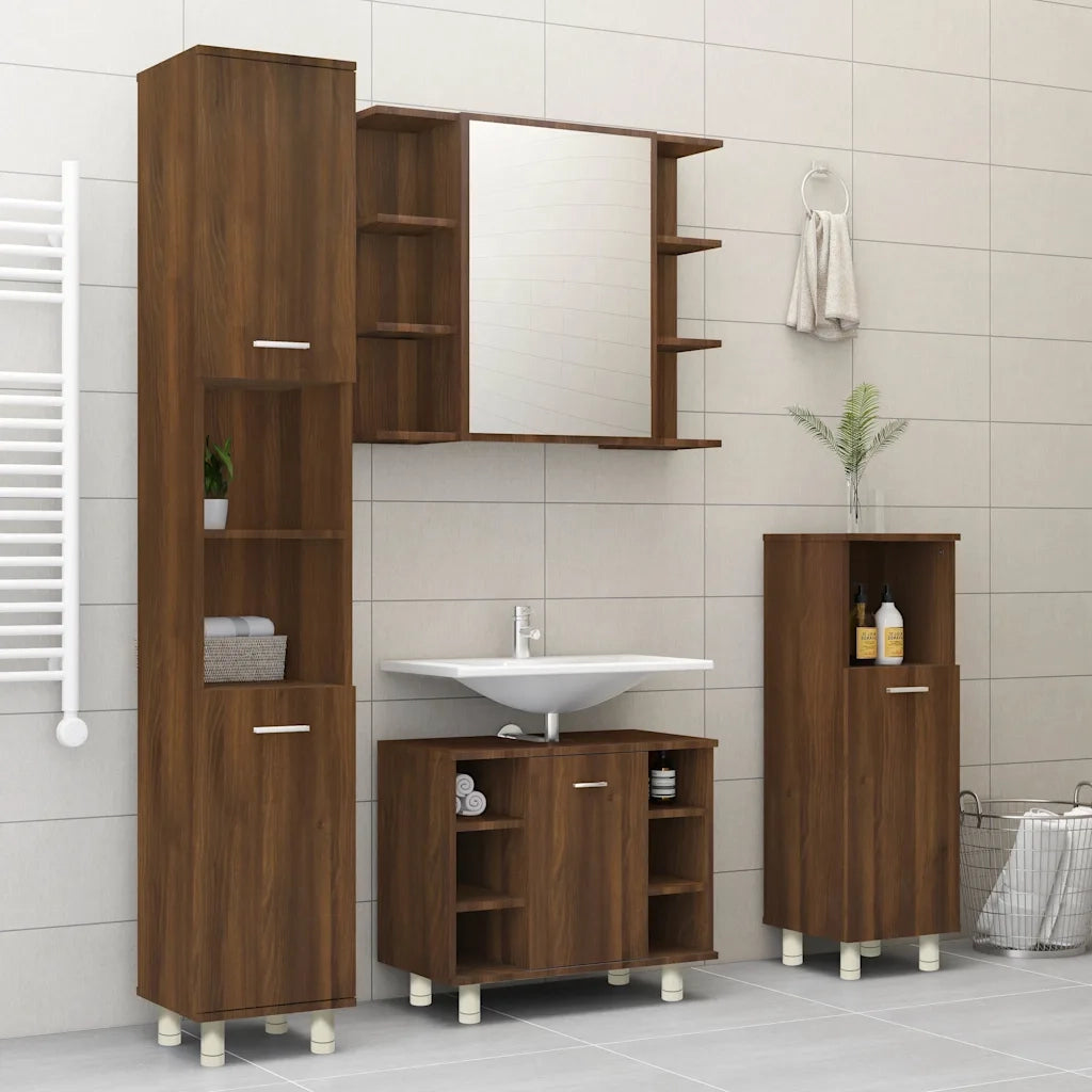 Armadietto Bagno Rovere Marrone 30x30x95cm in Legno Multistrato 815608