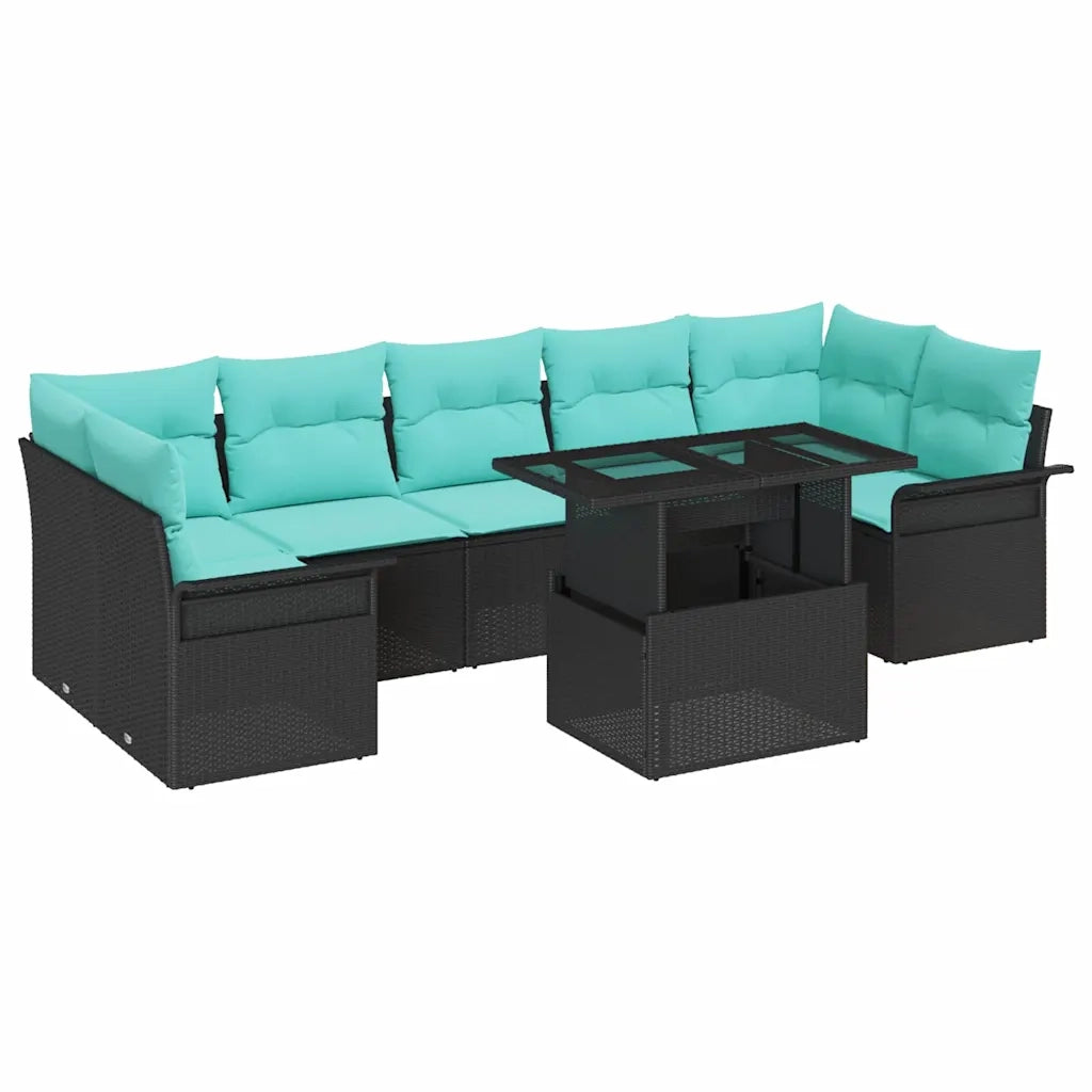 Set Divano da Giardino 8 pcs Nero Rattan in Polipropilene 3356979
