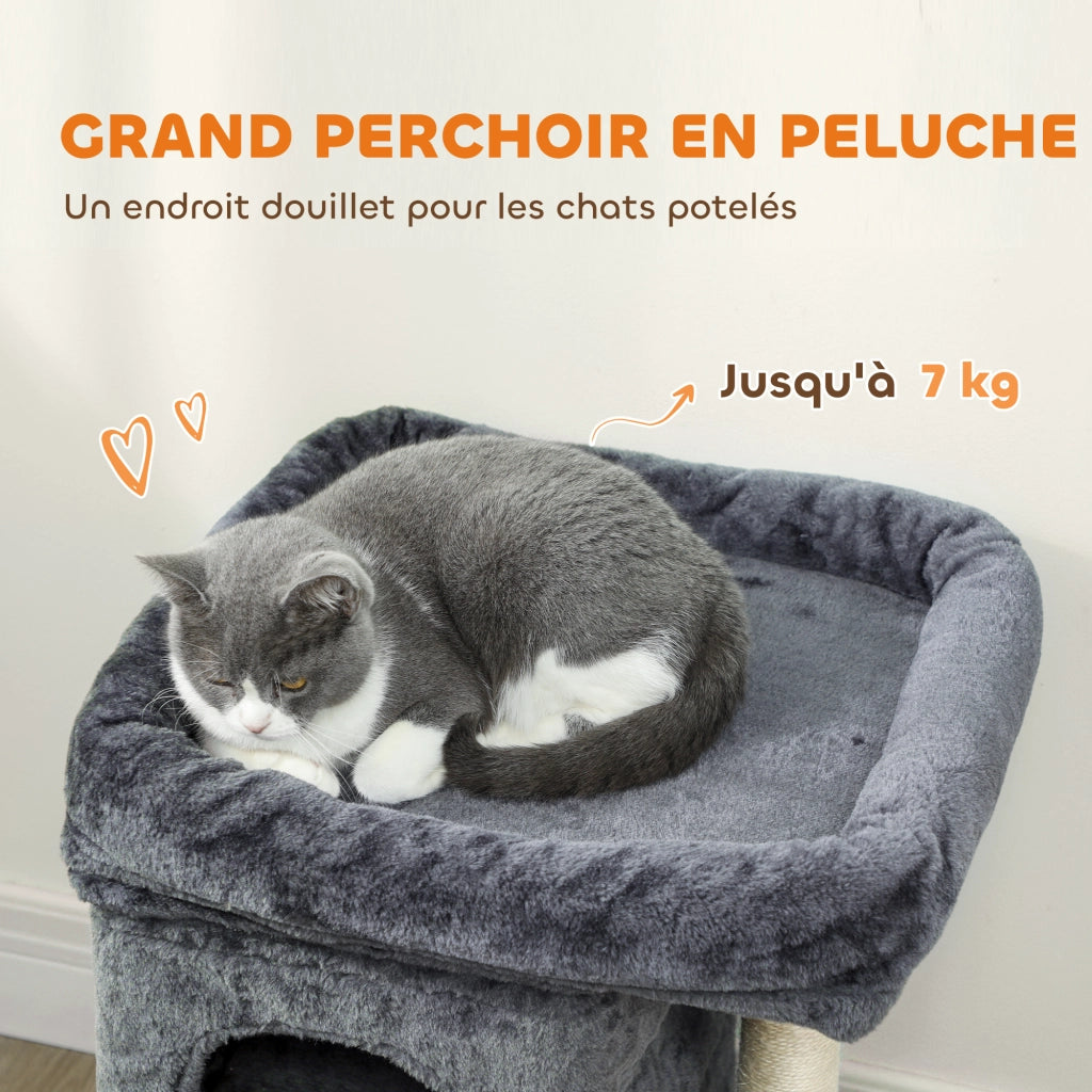 Albero tiragraffi per gatti con due nicchie e palla ¨C zephmum ¨C 45x40x66 cm grigio scuro