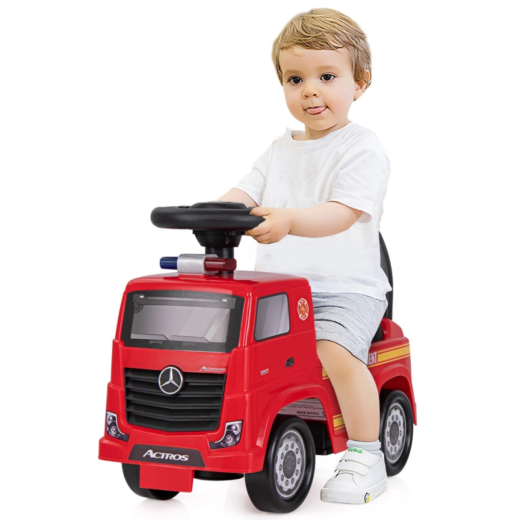 Camioncino a pedali per bambini 2 anni + con musica e clacson, Giocattolo seduto e scivolato con volante Rosso-Macchinine giocattoli