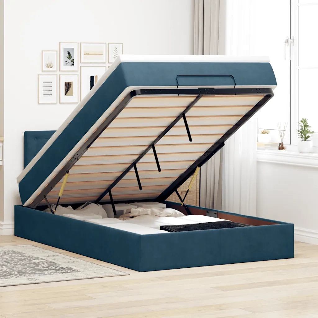 Pouf Letto con Materasso Blu Scuro 120x190 cm Velluto 3311907
