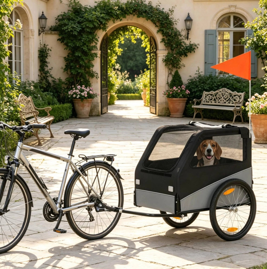 Rimorchio per cani da bicicletta pieghevole con ruote gonfiabili da 20 pollici