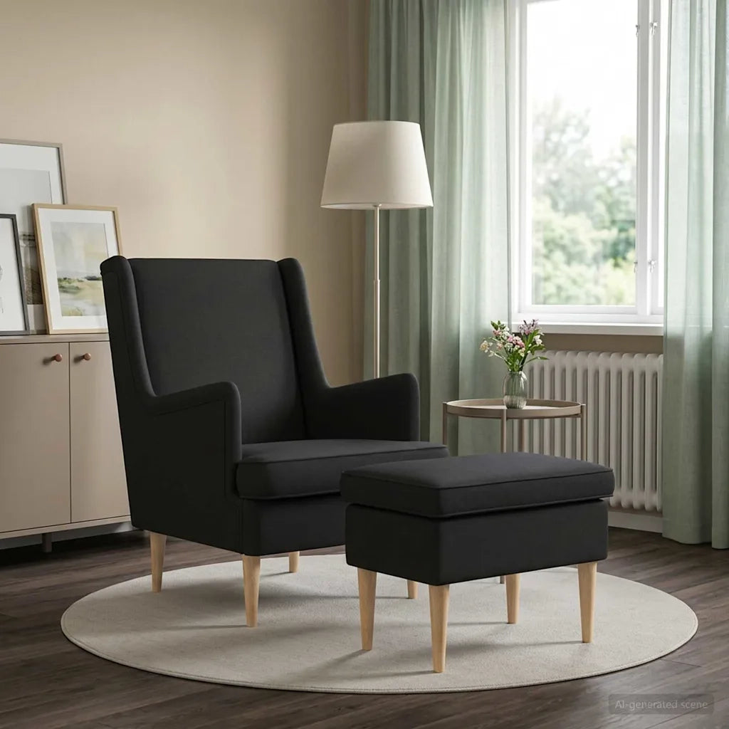 Poltrona con Ottomano 2 pz Nero Tessuto 3418813