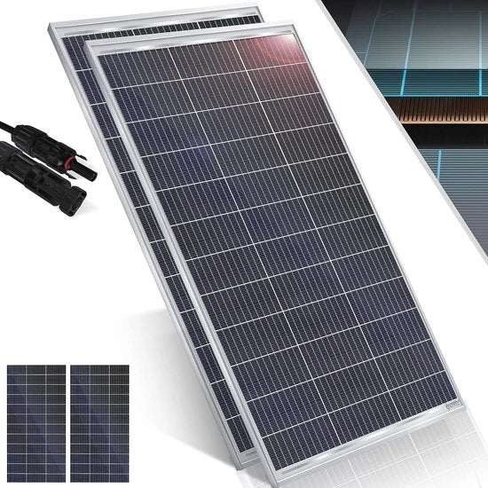 Set di pannelli solari a monocristallo da 2 pezzi - 165W 18V per batterie 12V - Ideale per caravane, campeggio e capanne estive