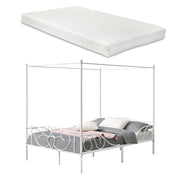 Letto Francese a Baldacchino con Materasso a Schiuma Fredda 140x200 cm Struttura Letto in Acciaio con Elementi Laterali Decorativi in Stile Classico/Romantico - Bianco