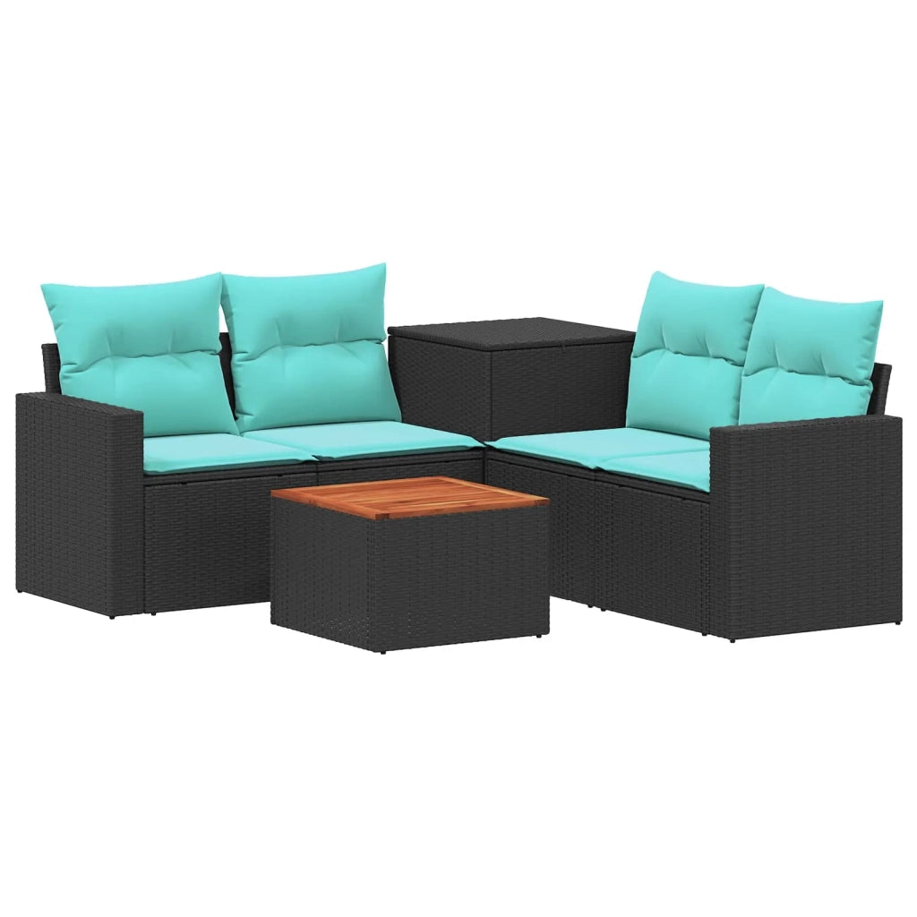 Set di divani 6 pz Nero e Blu Rattan sintetico e Acciaio 3447396