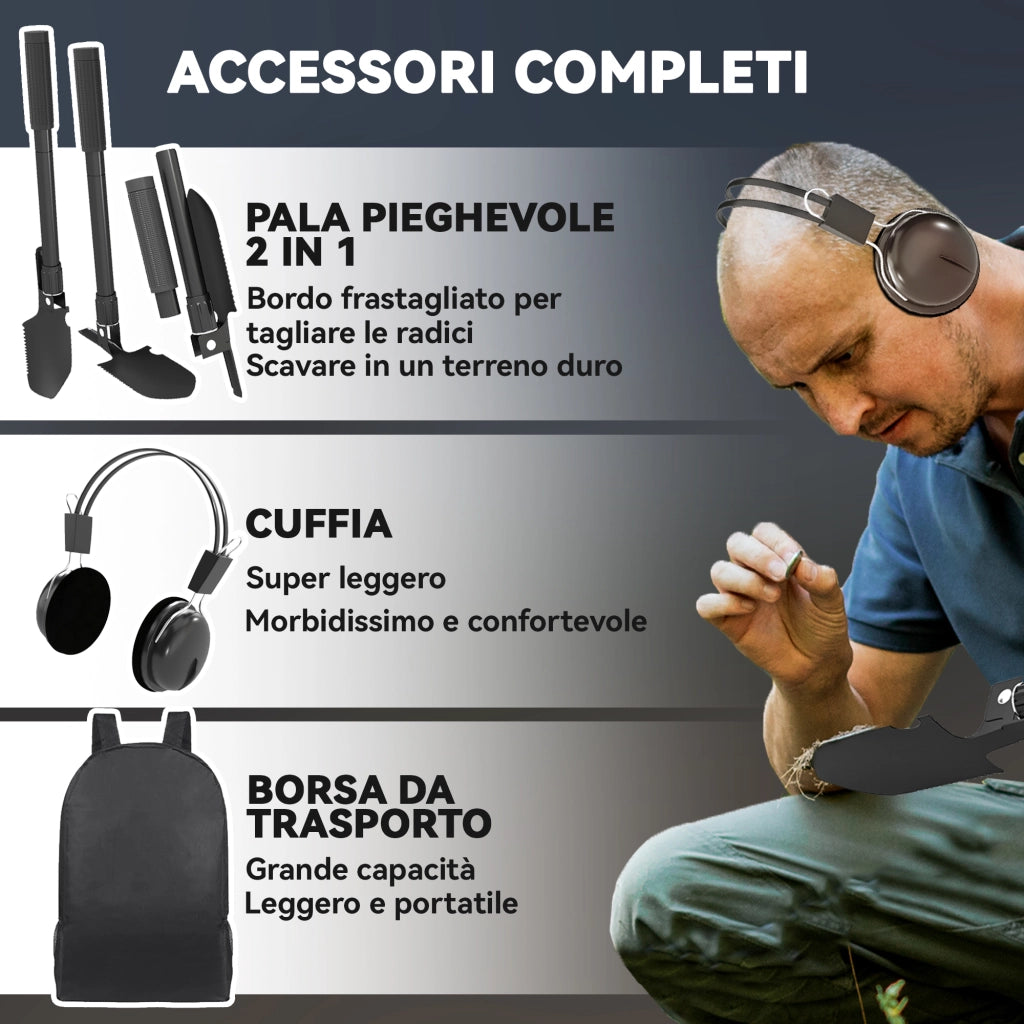 Metal Detector Professionale ¨C zephmum ¨C Impermeabile IP68, Display LCD Retroilluminato, 5 Modalit¨¤