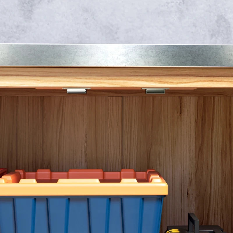 Gartenschrank da esterno in legno di abete con ripiano interno e piano di lavoro zincato, 79x43x92 cm