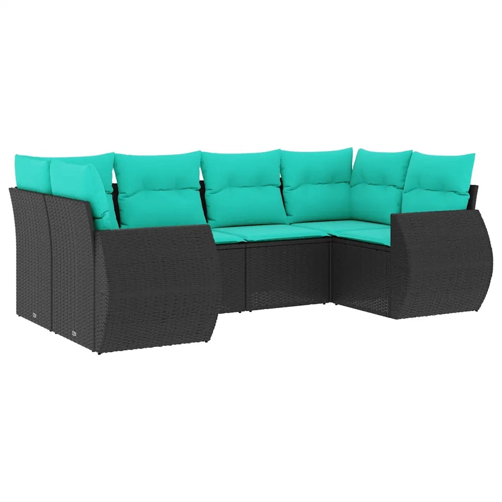 Set Divani da Giardino 6 pz con Cuscini Nero in Polyrattan 3221776