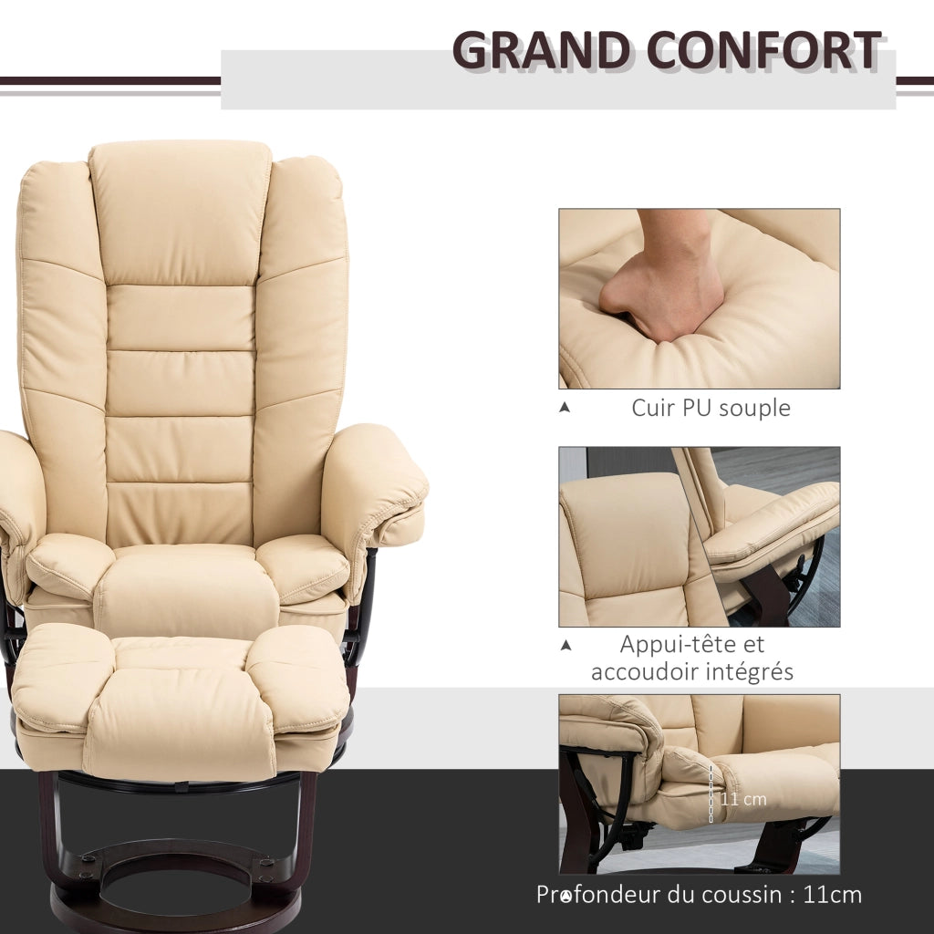 Poltrona Relax Reclinabile Massaggiante con Poggiapiedi ¨C Zephmum ¨C Pelle Beige