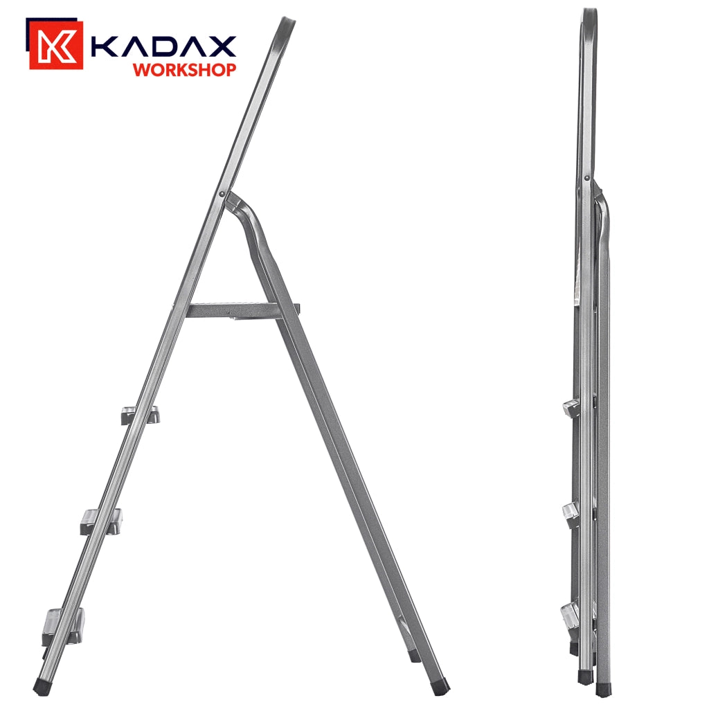 Scala in acciaio KADAX a 4 gradini, pieghevole, robusta, portata massima 125 kg.