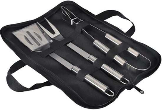 Set di Strumenti per Griglia BBQ - Accessori per Barbecue in Acciaio Inox - 3 Pezzi - Compreso Sacchetto di Porta