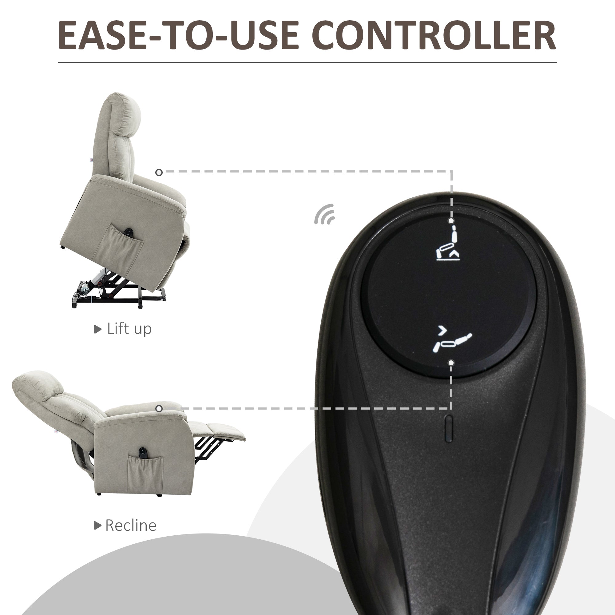 Poltrona Alzapersona Elettrica 1 Motore 75x93x110 cm in Microfibra Grigio