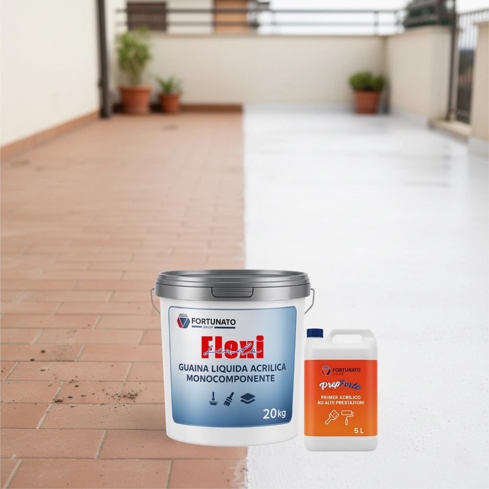 Soluzione professionale impermeabilizzante prepforte + flexiscudo per protezione superfici *** formato 20 kg + 5 l (d...