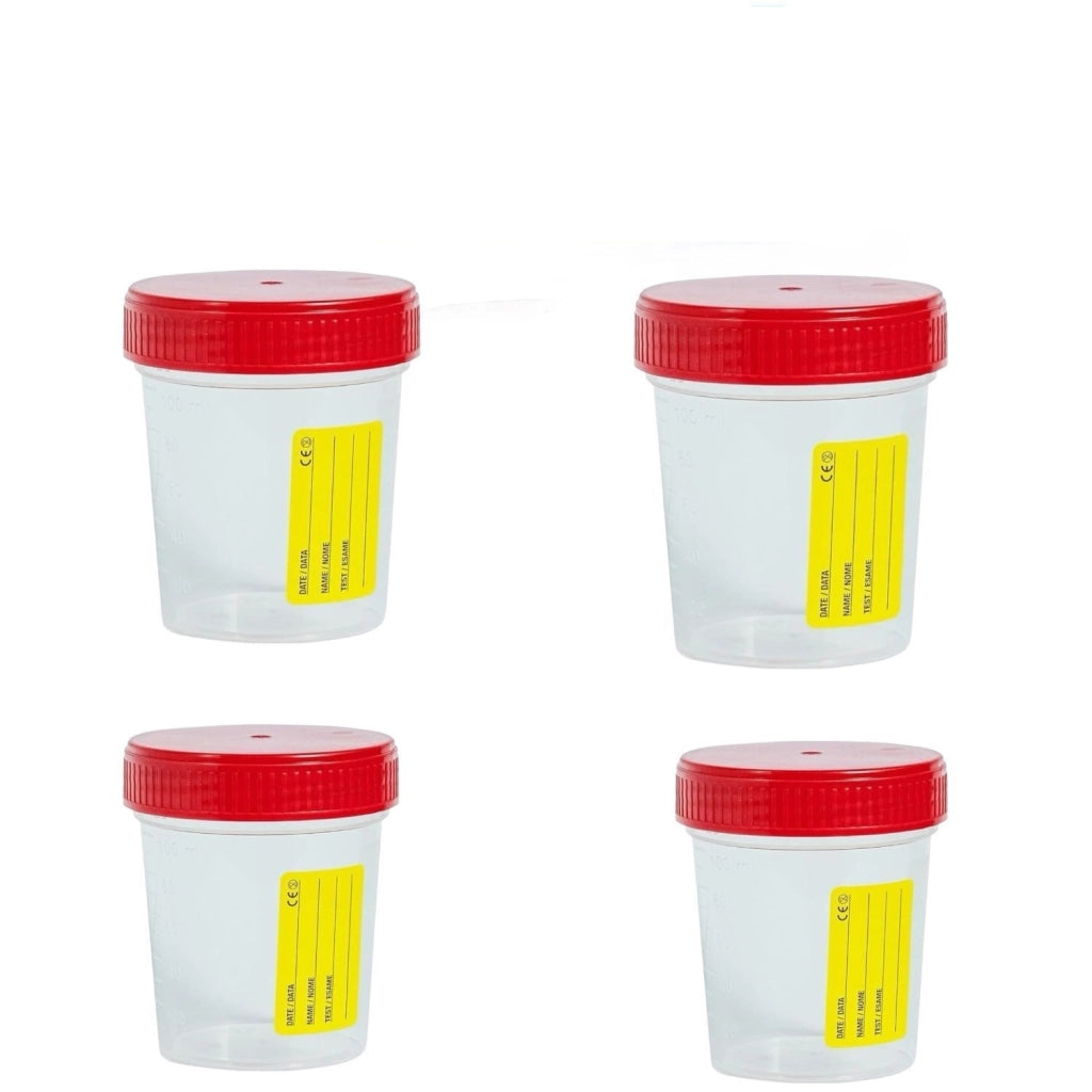 4 Pz CONTENITORI URINE 120 ml STERILE CON TAPPO ERMETICO A VITE