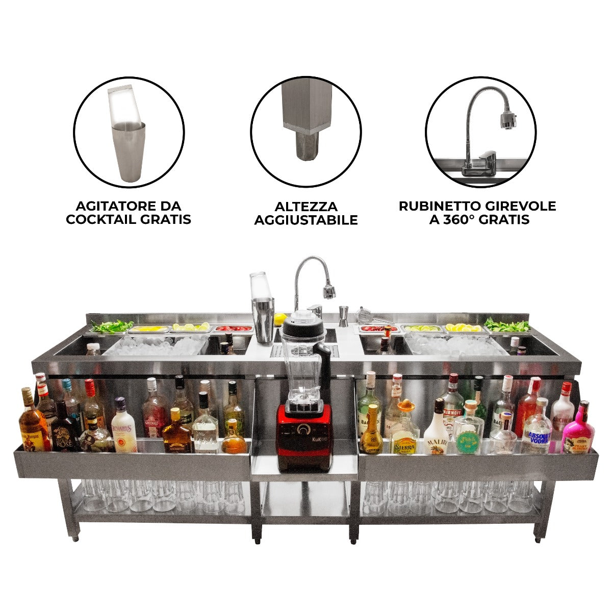 Bancone Barman Smontabile Portatile Banco da Bar Postazione Barman 120 cm