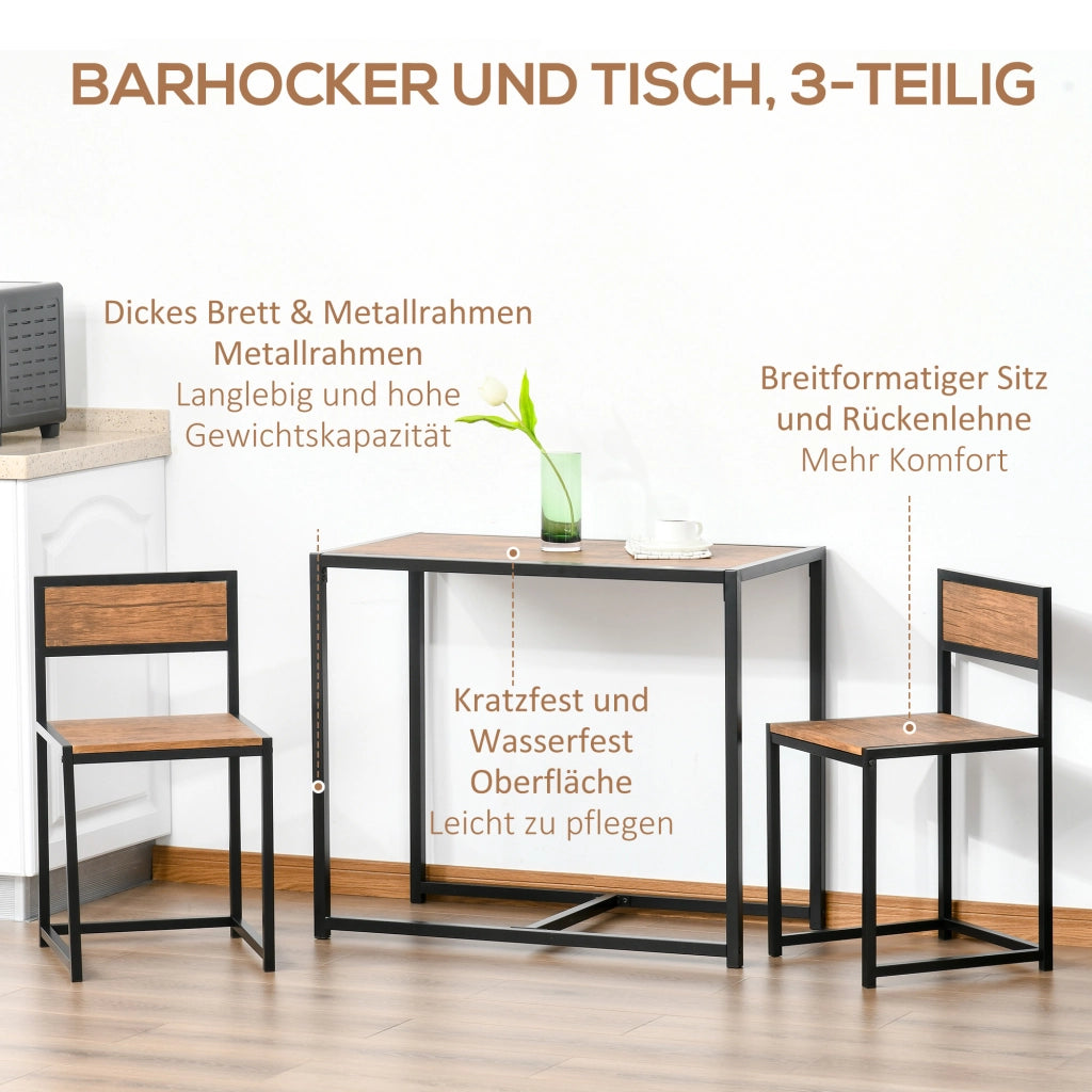 TAVOLO Set da 3 pezzi 90x47 cm MDF Naturale e acciaio zincato