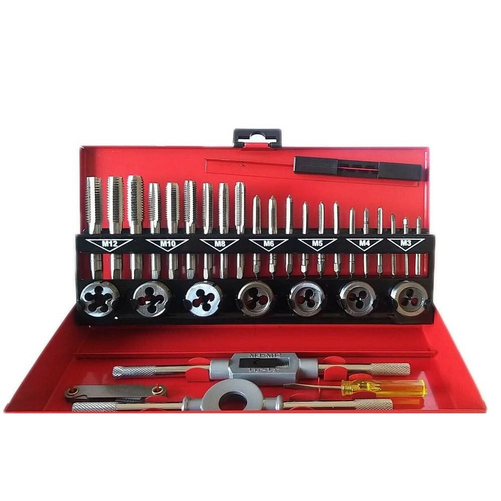 Trade Shop - Set 32 Pezzi Cassetta Kit Filiera Per Filettatura Maschi E Femmine Hx32td -