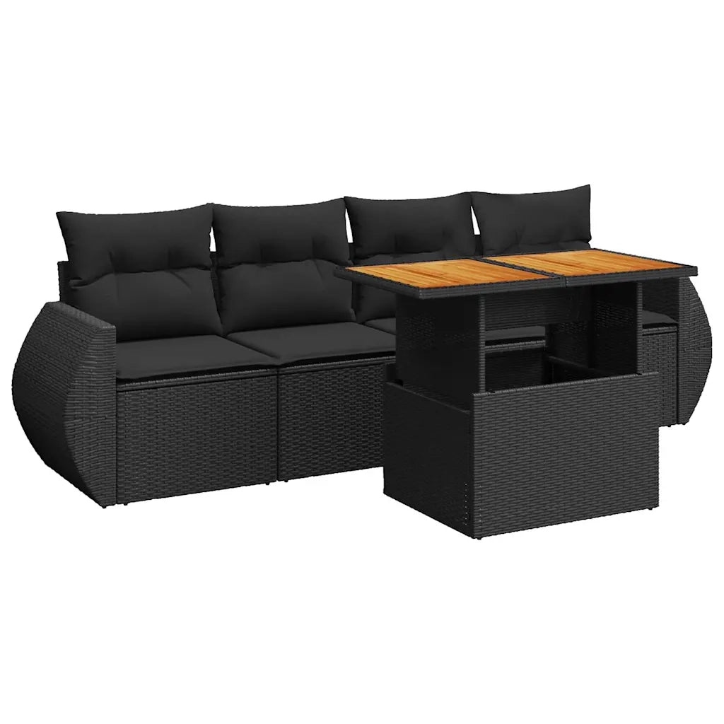 Set Divani da Giardino 5 pz con Cuscini in Polyrattan Nero 3327205