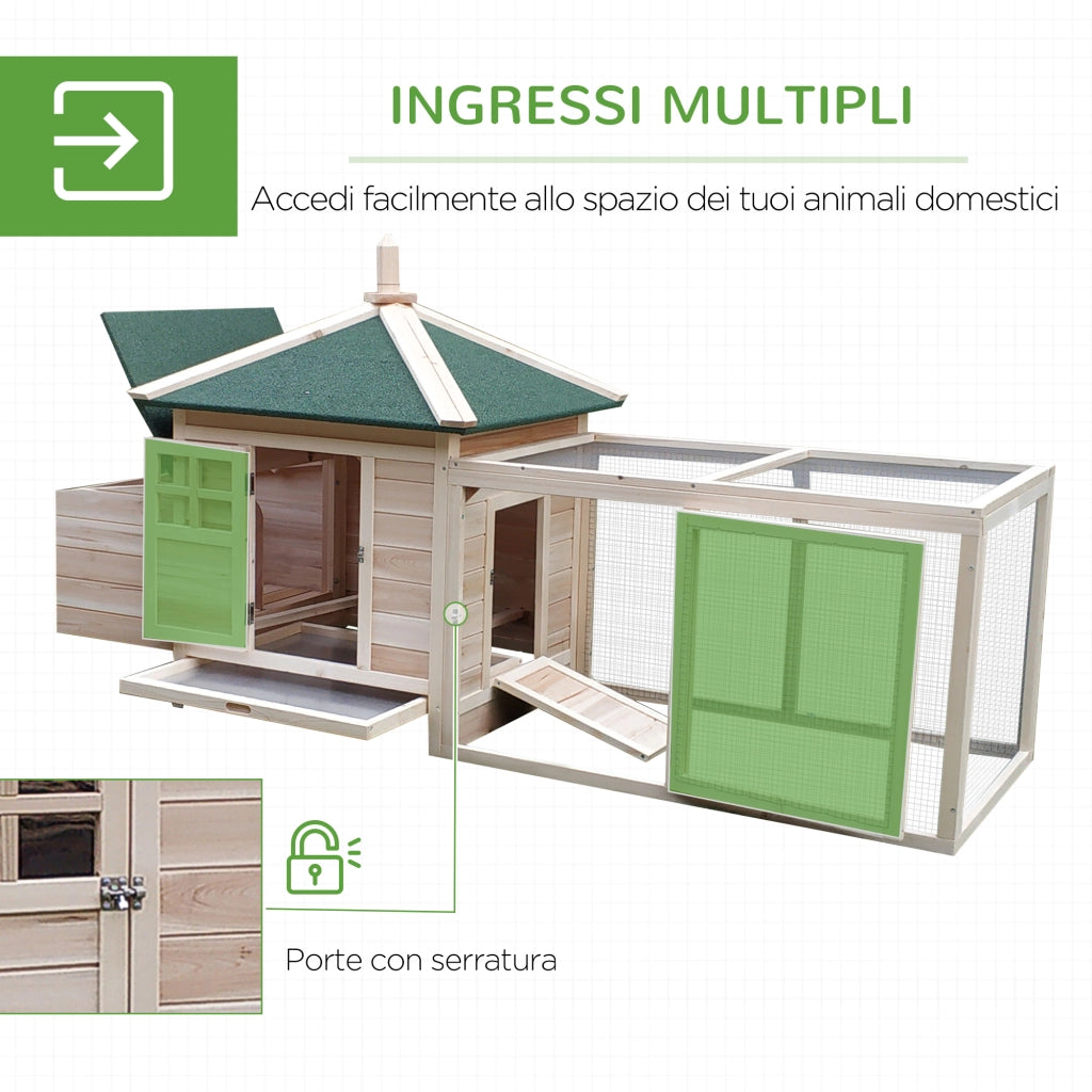 Pollaio da Giardino in Legno con Rampa e Vassoio. 196x76x97cm. color Legno