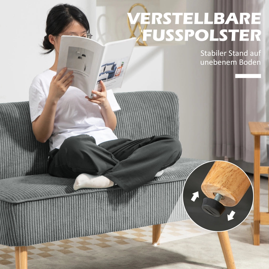 Divano 2 Posti Imbottito Tessuto Velluto Trapuntato ¨C Zephmum ¨C Grigio 117x57x77 cm
