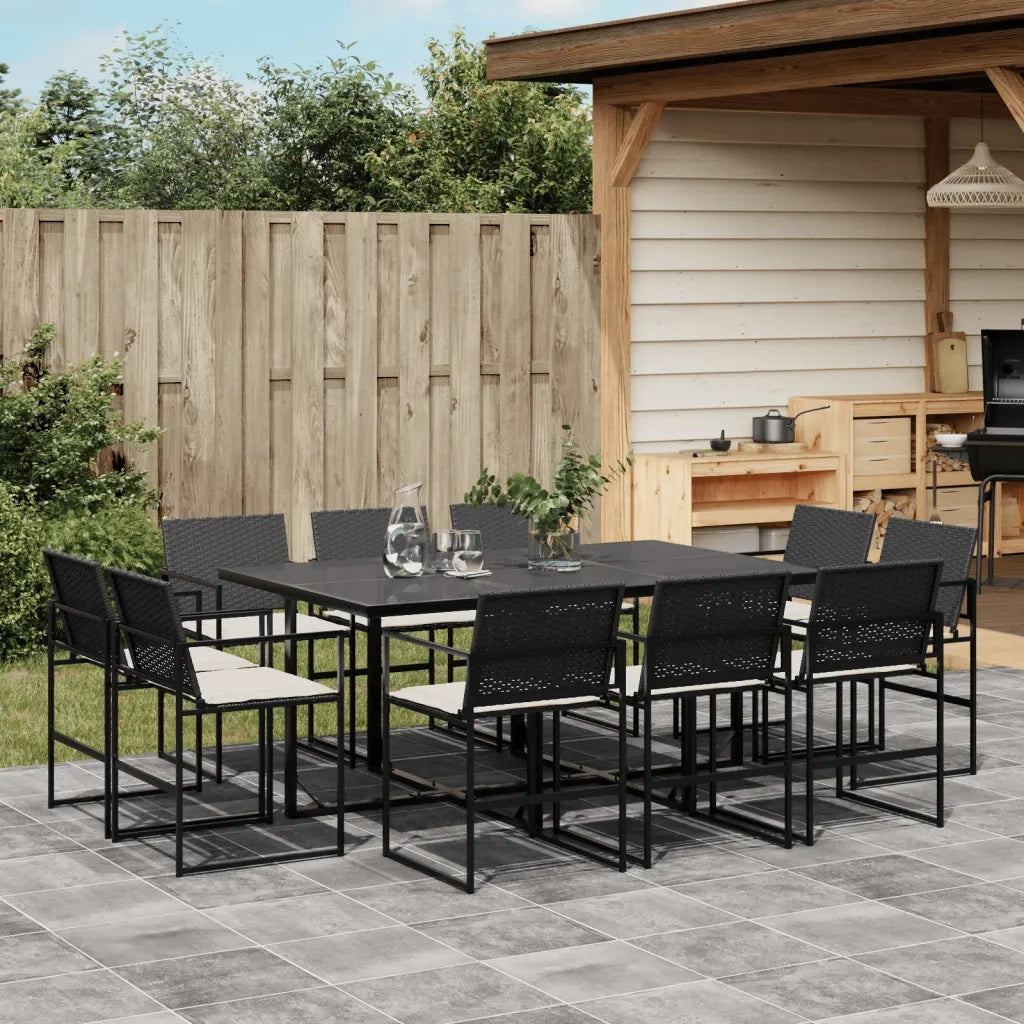 vidaXL Set da Pranzo da Giardino 11 pz con Cuscini in Polyrattan Nero
