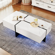 OKWISH Tavolino da Salotto Effetto Marmo Lucido con 3 Cassetti e LED controllato tramite applicazione, 100×50×34,5 cm