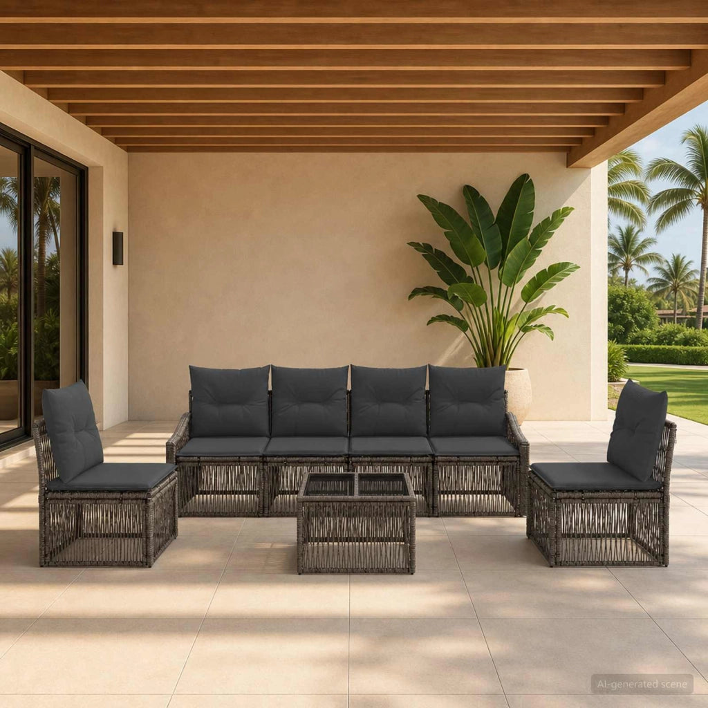 Set Divano da Giardino 7 pz Grigio polyrattan 3435971