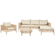 Set da giardino lato sinistro beige in rattan PE a 4 posti con cuscini tavolino e poltrona