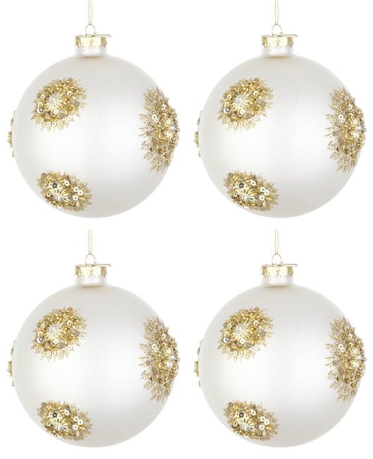 Palline di Natale in Vetro Bianco Oro Addobbi Decorazioni Albero Fairy Bizzotto Diametro: 100 mm