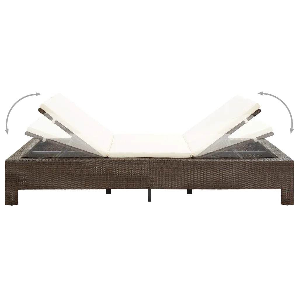 Lettino Prendisole a 2 Posti con Cuscino Marrone in Polyrattan cod mxl 64491