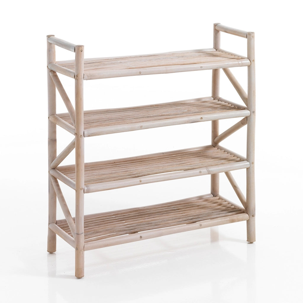 Scaffale a 4 ripiani in rattan sbiancato cm L.65xP.23xH.75